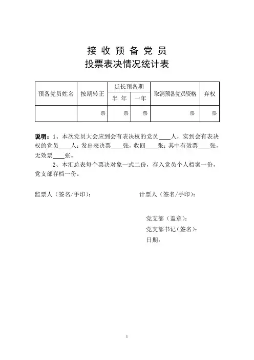 预备党员转正表决票(样式)