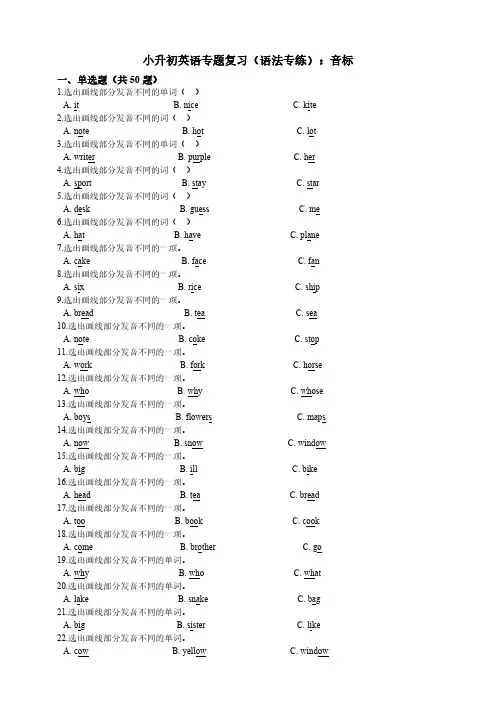 小升初英语专题复习(语法专练)音标(含答案及解析)有答案