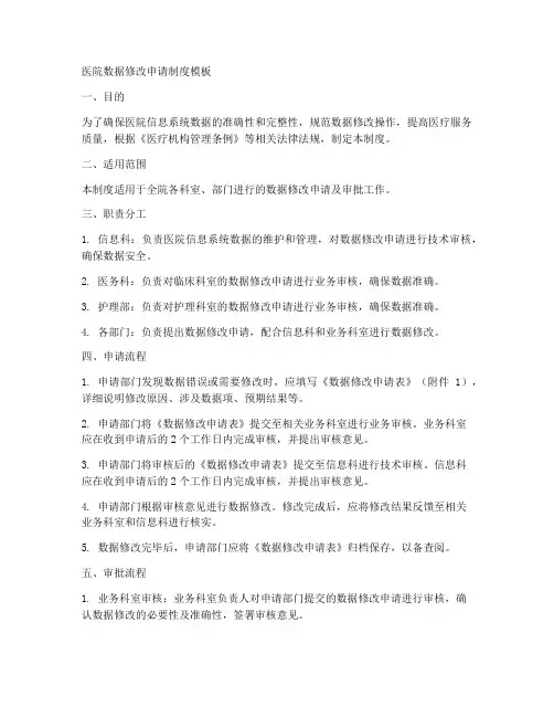 医院数据修改申请制度模板