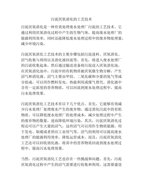 污泥厌氧消化的工艺技术