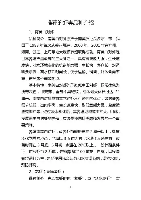 推荐的虾类品种介绍