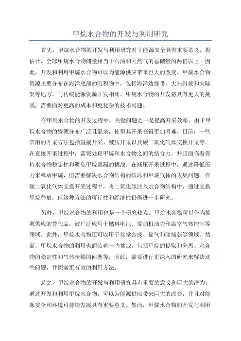 甲烷水合物的开发与利用研究