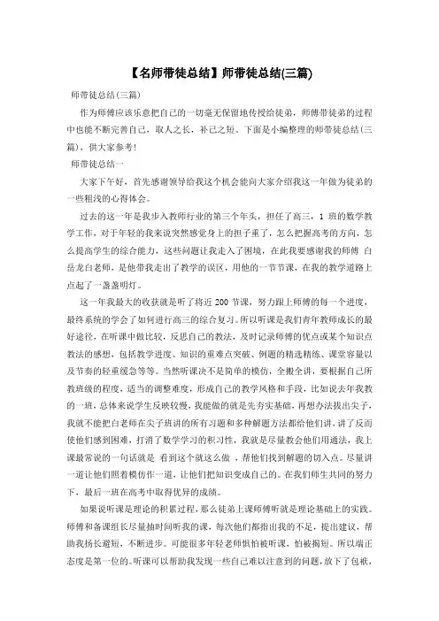 【名师带徒总结】师带徒总结(三篇)