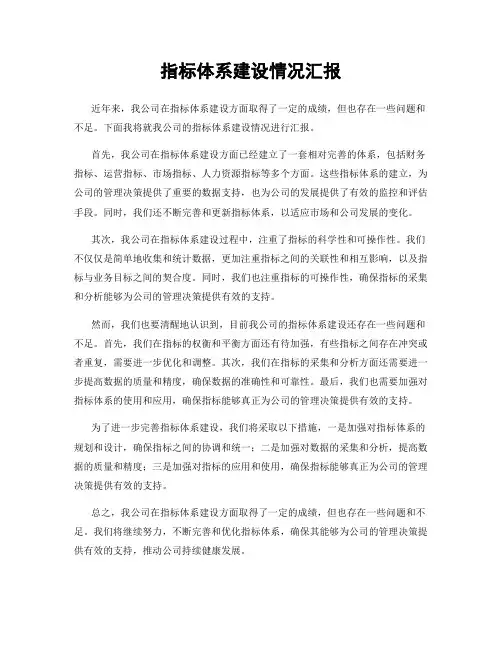 指标体系建设情况汇报