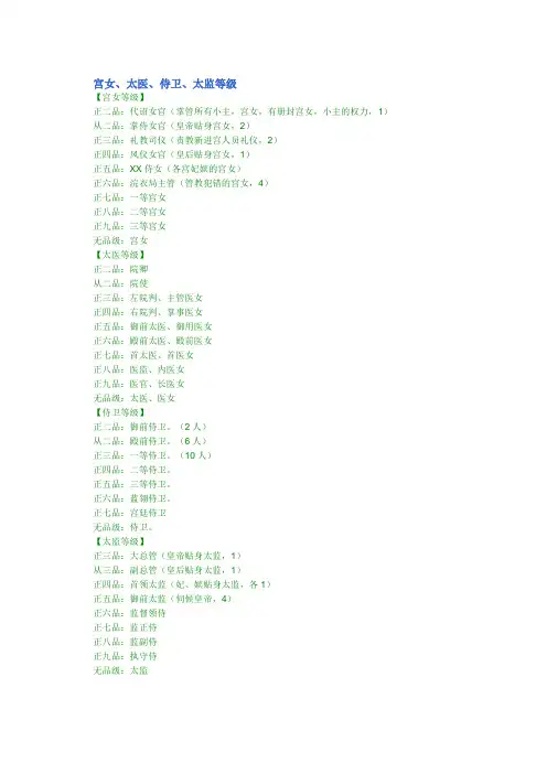 历史皇宫内宫人_大臣_妃子等级简介