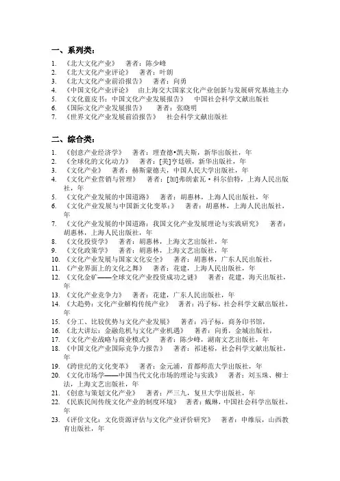 文化产业管理专业参考书目整理