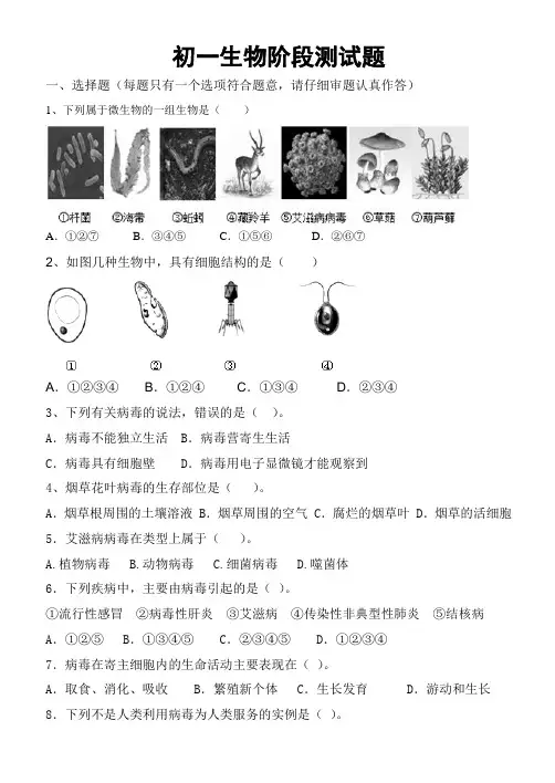 生物圈中的微生物和生物分类测试题