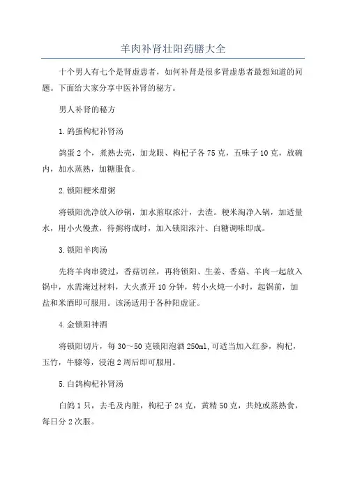 羊肉补肾壮阳药膳大全