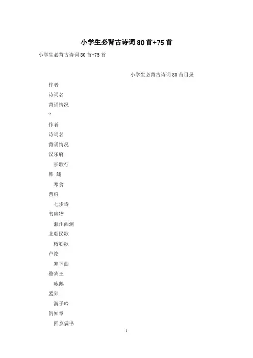小学生必背古诗词80首+75首