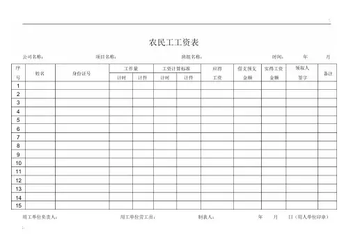 农民工工资表