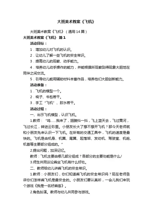 大班美术教案《飞机》