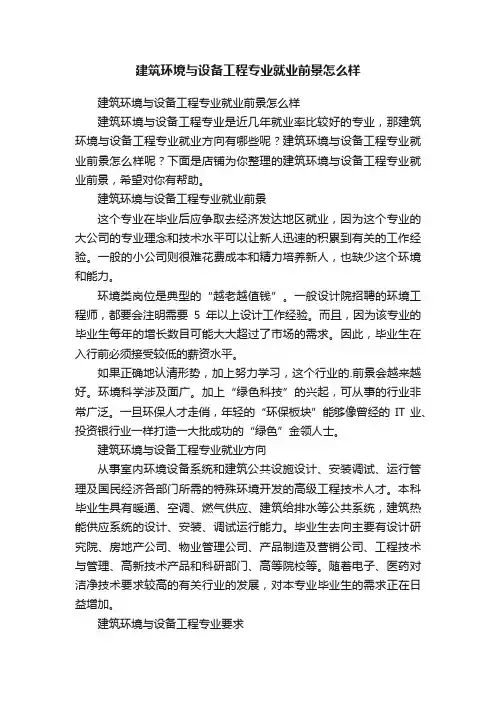 建筑环境与设备工程专业就业前景怎么样