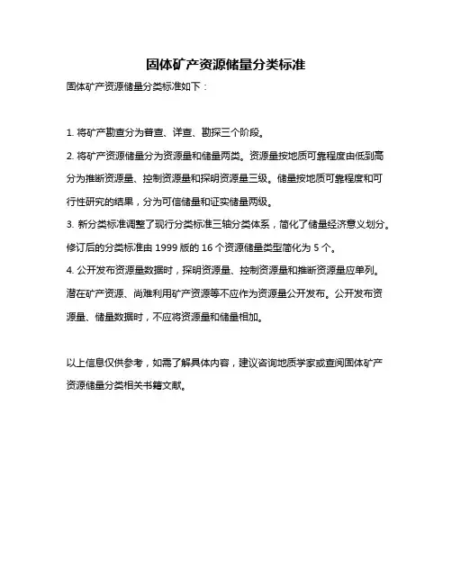 固体矿产资源储量分类标准