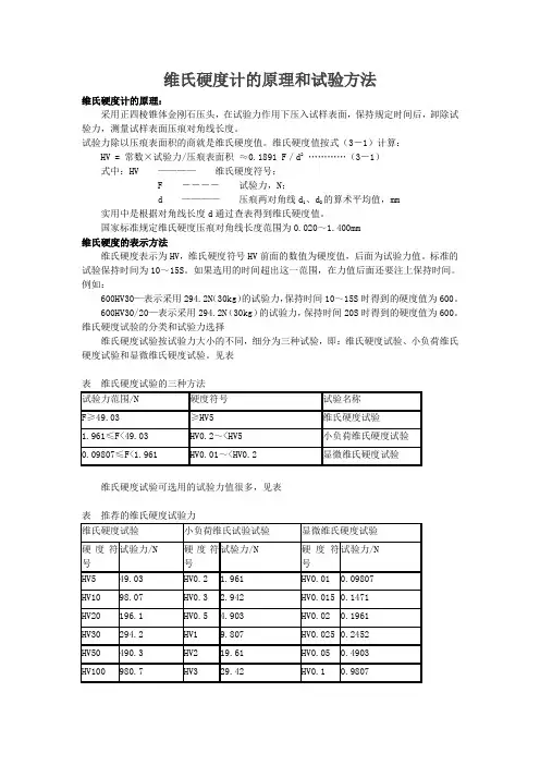 维氏硬度计的原理和试验方法