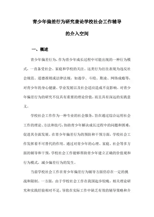 青少年偏差行为研究兼论学校社会工作辅导的介入空间