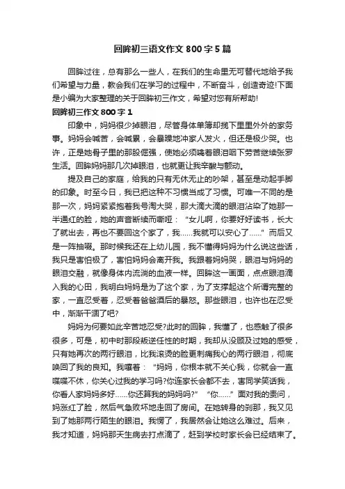 回眸初三语文作文800字5篇