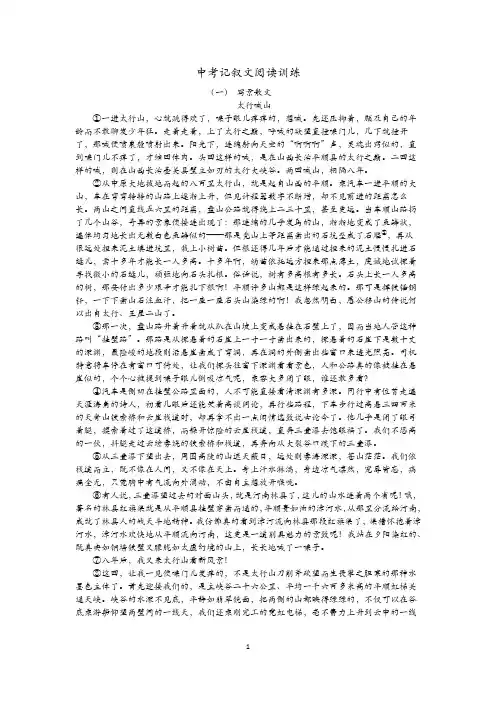 初三记叙文阅读复习 有答案