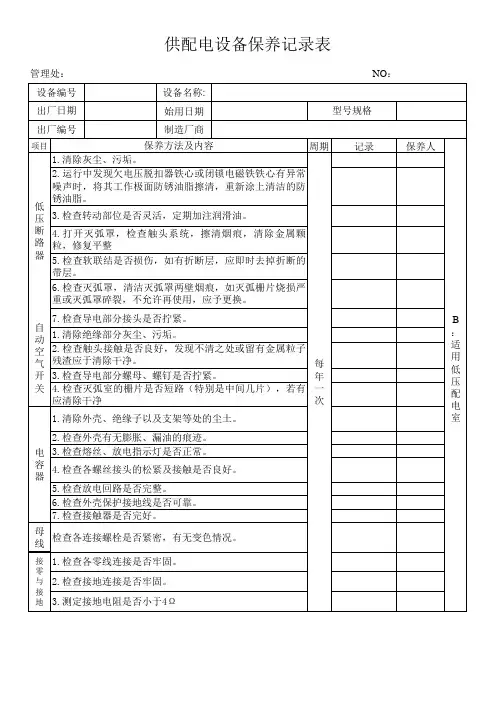 供配电设备保养记录表