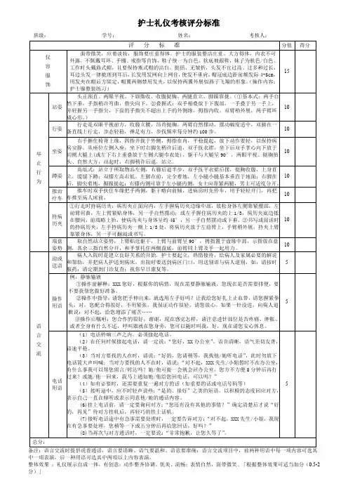 护士礼仪考核评分标准
