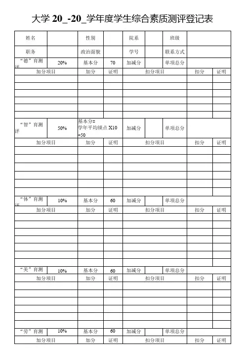 大学学生综合素质测评登记表
