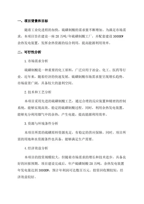 20万吨年硫磺制酸及配套3000KW余热发电装置工程项目可行性研究报告