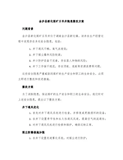 金沙县新化煤矿五号井隐患整改方案