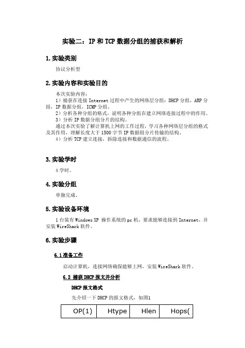 IP和TCP数据分组的捕获和解析