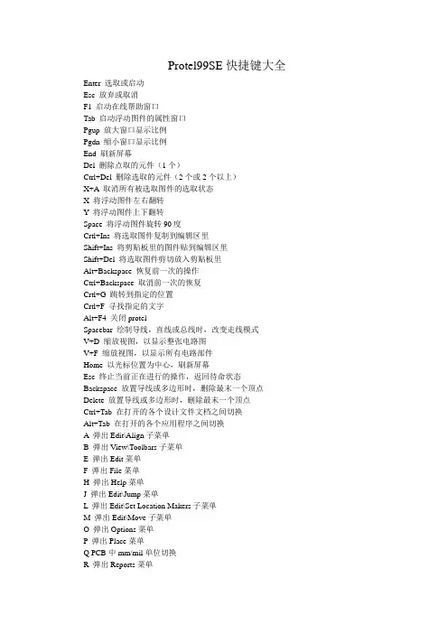 Protel99SE快捷键大全