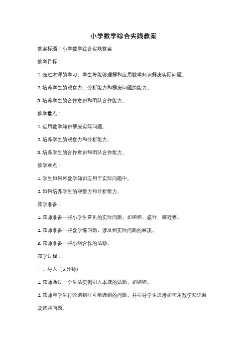 小学数学综合实践教案