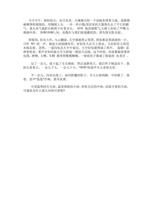 暴雨作文150字左右四年级