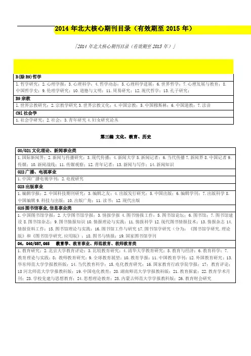 最新2014年北大核心期刊目录
