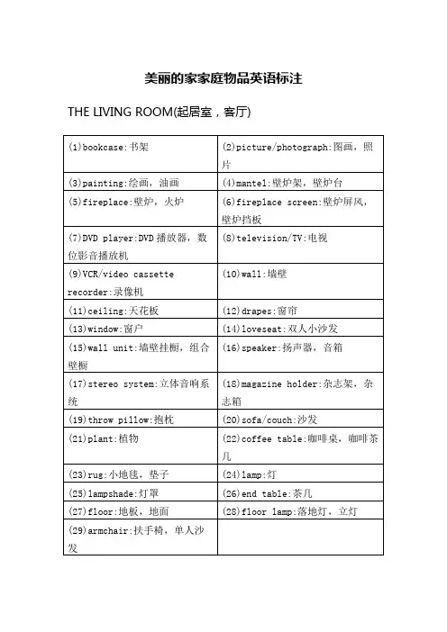 美丽的家家庭物品英语标注