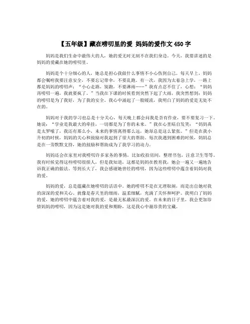 【五年级】藏在唠叨里的爱 妈妈的爱作文450字