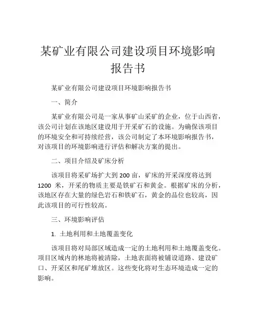 某矿业有限公司建设项目环境影响报告书