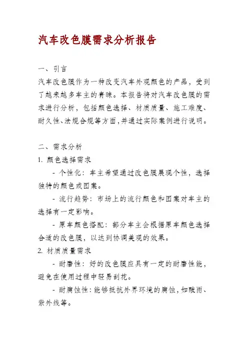 汽车改色膜需求分析报告