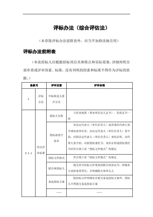 评标办法(综合评估法)