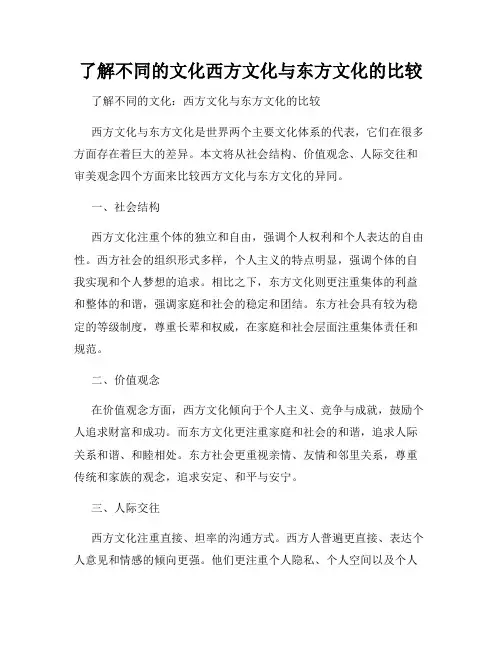 了解不同的文化西方文化与东方文化的比较