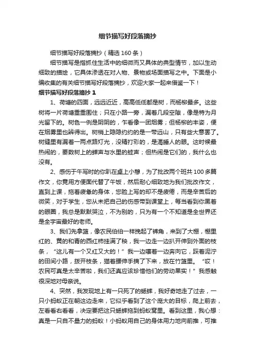 细节描写好段落摘抄（精选160条）
