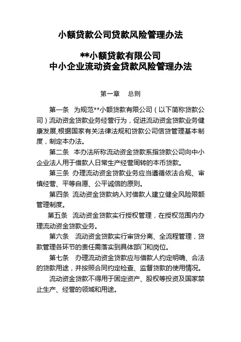 小额贷款公司贷款风险管理办法