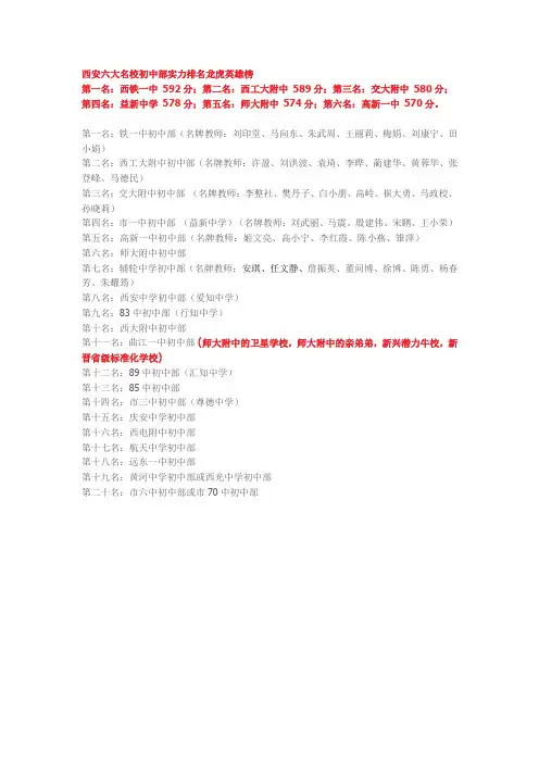 西安六大名校初中部实力排名龙虎英雄榜
