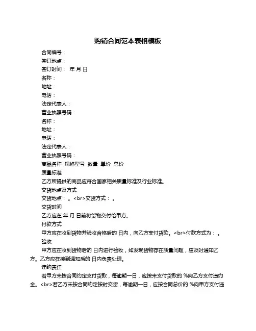 购销合同范本表格模板