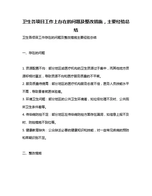 卫生各项目工作上存在的问题及整改措施,主要经验总结