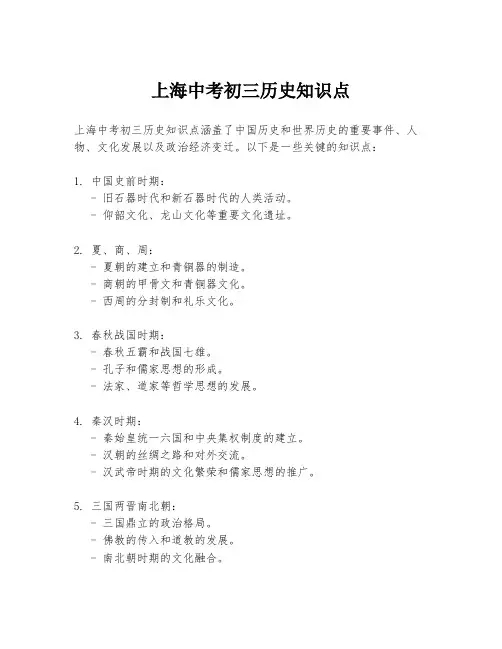 上海中考初三历史知识点