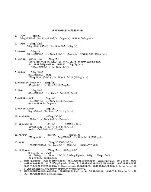 急诊常用静脉泵入药物用法
