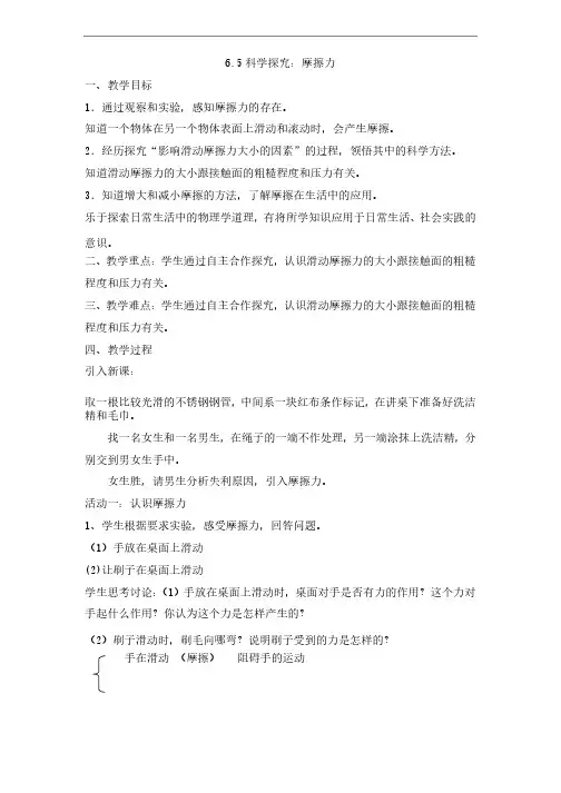 初中物理_滑动摩擦力教学设计学情分析教材分析课后反思