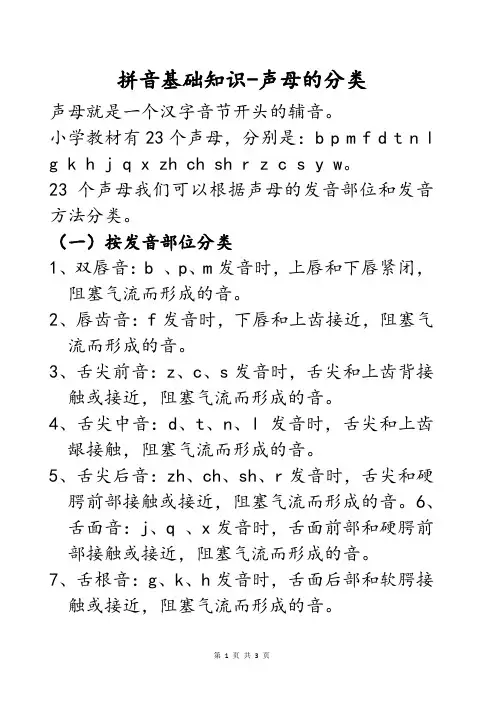 小学语文幼升小汉语拼音基础知识声母的分类