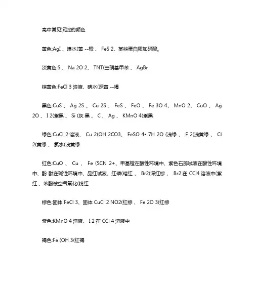 高中化学沉淀颜色