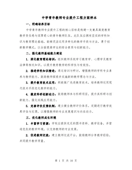 中学青年教师专业提升工程方案样本（4篇）