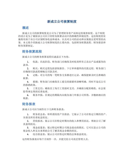 新成立公司核算制度