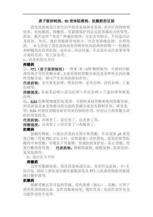 质子泵抑制剂、H2受体阻滞剂、抗酸药的区别